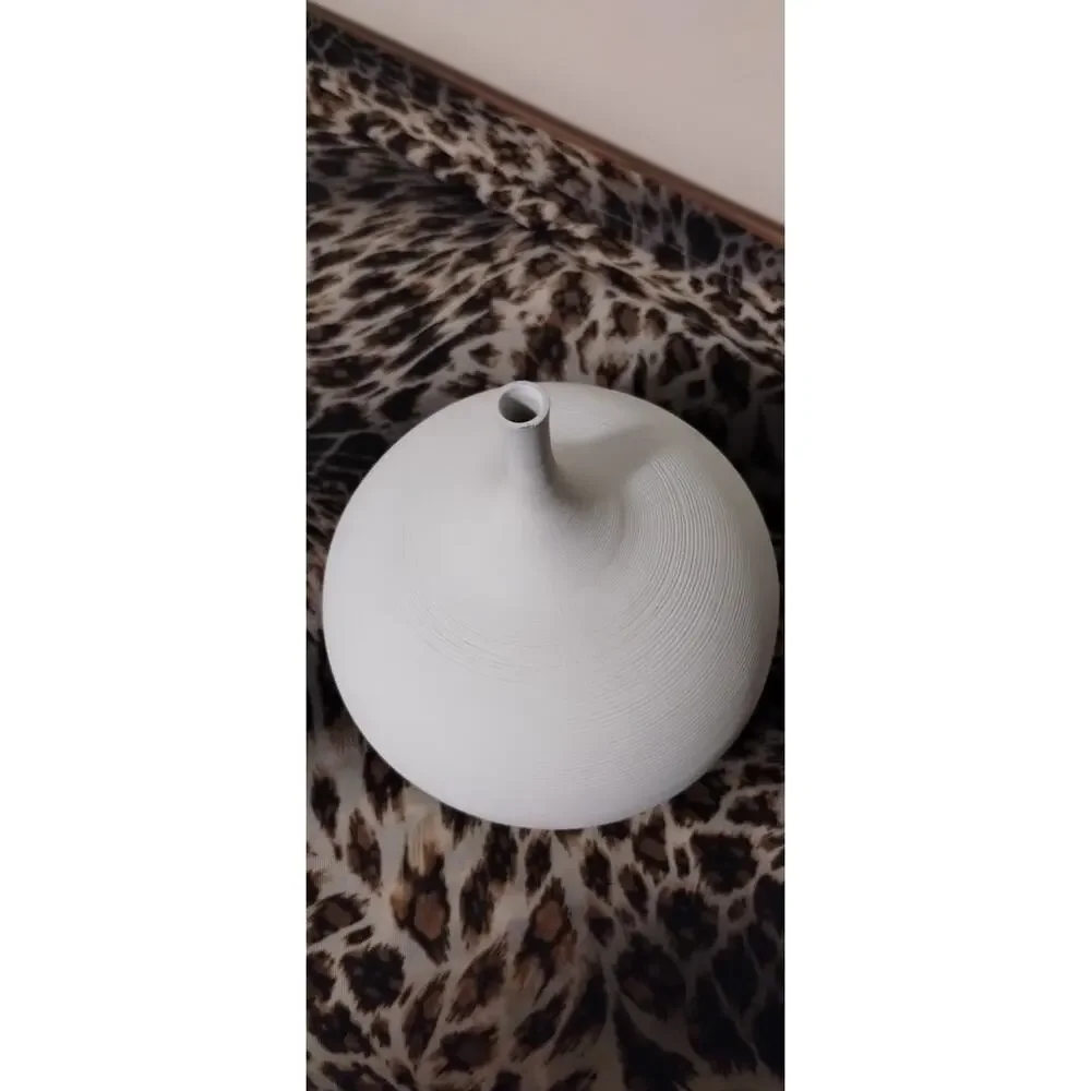 Modern Matte White Ribbed Ceramic Vase 6.5” Sculptural Japandi Minimalist Decor